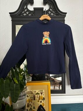 Teddy Fresh Navy Long-Sleeve crop t-shirt